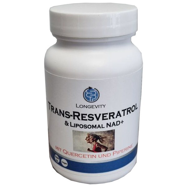 Trans-Resveratrol & Liposomal NAD+ mit Quercetin und Piperin. Ausreichend für ca. 4 Monate